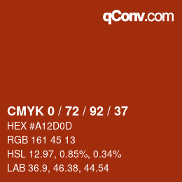 カラーコード: CMYK 0 / 72 / 92 / 37 | qconv.com
