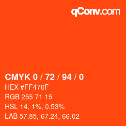 Code couleur: CMYK 0 / 72 / 94 / 0 | qconv.com