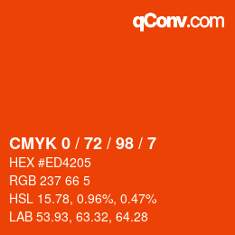 カラーコード: CMYK 0 / 72 / 98 / 7 | qconv.com
