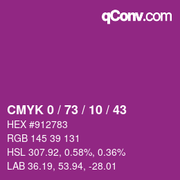カラーコード: CMYK 0 / 73 / 10 / 43 | qconv.com