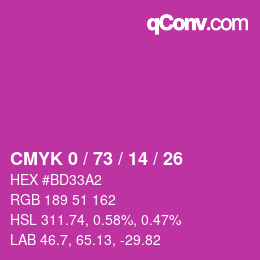 カラーコード: CMYK 0 / 73 / 14 / 26 | qconv.com