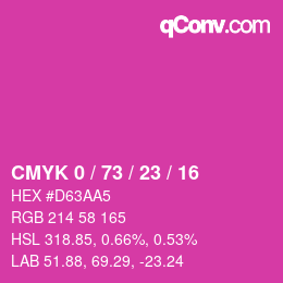 カラーコード: CMYK 0 / 73 / 23 / 16 | qconv.com