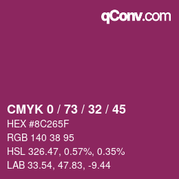 カラーコード: CMYK 0 / 73 / 32 / 45 | qconv.com