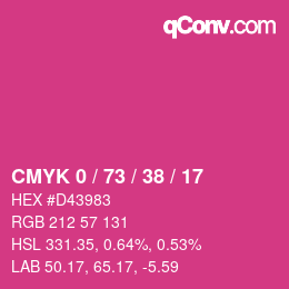カラーコード: CMYK 0 / 73 / 38 / 17 | qconv.com