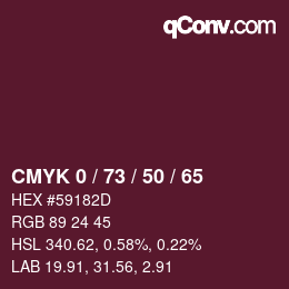 颜色代码: CMYK 0 / 73 / 50 / 65 | qconv.com