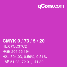 カラーコード: CMYK 0 / 73 / 5 / 20 | qconv.com