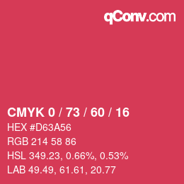 Color code: CMYK 0 / 73 / 60 / 16 | qconv.com