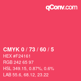 Farbcode: CMYK 0 / 73 / 60 / 5 | qconv.com