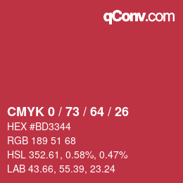 Farbcode: CMYK 0 / 73 / 64 / 26 | qconv.com