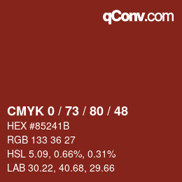 颜色代码: CMYK 0 / 73 / 80 / 48 | qconv.com