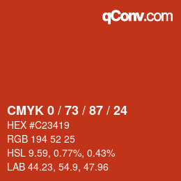 Farbcode: CMYK 0 / 73 / 87 / 24 | qconv.com