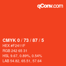 カラーコード: CMYK 0 / 73 / 87 / 5 | qconv.com