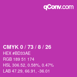 カラーコード: CMYK 0 / 73 / 8 / 26 | qconv.com