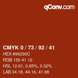 颜色代码: CMYK 0 / 73 / 92 / 41 | qconv.com