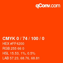 カラーコード: CMYK 0 / 74 / 100 / 0 | qconv.com