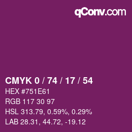 Color code: CMYK 0 / 74 / 17 / 54 | qconv.com