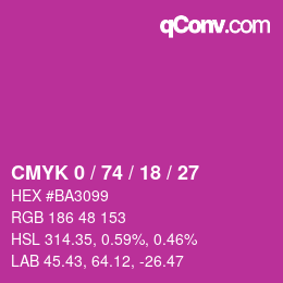 カラーコード: CMYK 0 / 74 / 18 / 27 | qconv.com