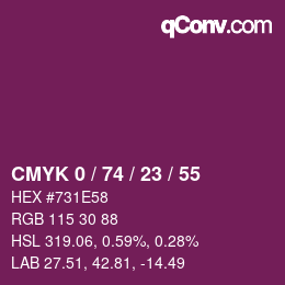 カラーコード: CMYK 0 / 74 / 23 / 55 | qconv.com