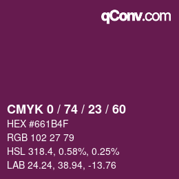 Color code: CMYK 0 / 74 / 23 / 60 | qconv.com