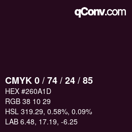 カラーコード: CMYK 0 / 74 / 24 / 85 | qconv.com