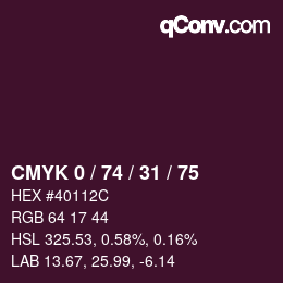 Farbcode: CMYK 0 / 74 / 31 / 75 | qconv.com