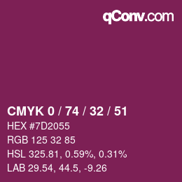 Color code: CMYK 0 / 74 / 32 / 51 | qconv.com