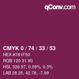 Color code: CMYK 0 / 74 / 33 / 53 | qconv.com