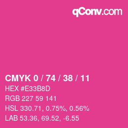 カラーコード: CMYK 0 / 74 / 38 / 11 | qconv.com