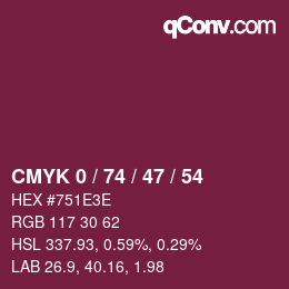 Color code: CMYK 0 / 74 / 47 / 54 | qconv.com