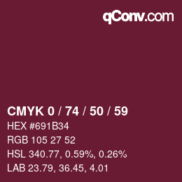 カラーコード: CMYK 0 / 74 / 50 / 59 | qconv.com