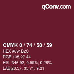 Farbcode: CMYK 0 / 74 / 58 / 59 | qconv.com