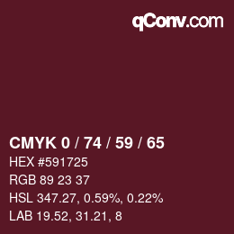 Color code: CMYK 0 / 74 / 59 / 65 | qconv.com