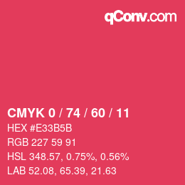 カラーコード: CMYK 0 / 74 / 60 / 11 | qconv.com
