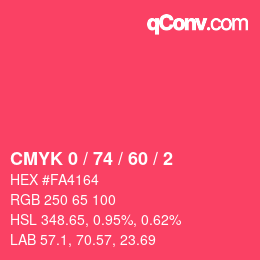カラーコード: CMYK 0 / 74 / 60 / 2 | qconv.com