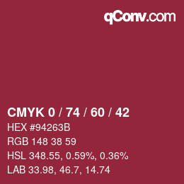 Color code: CMYK 0 / 74 / 60 / 42 | qconv.com