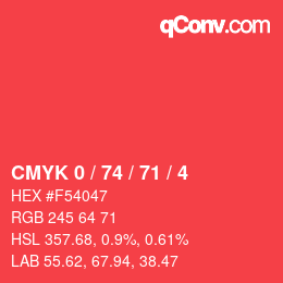 颜色代码: CMYK 0 / 74 / 71 / 4 | qconv.com