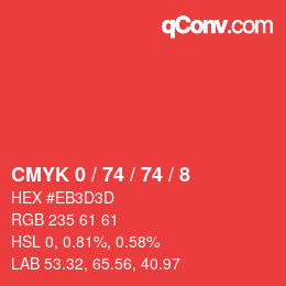 Color code: CMYK 0 / 74 / 74 / 8 | qconv.com