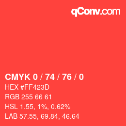 カラーコード: CMYK 0 / 74 / 76 / 0 | qconv.com