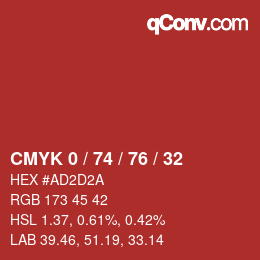 Color code: CMYK 0 / 74 / 76 / 32 | qconv.com