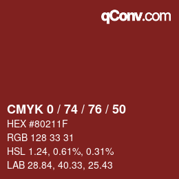 カラーコード: CMYK 0 / 74 / 76 / 50 | qconv.com