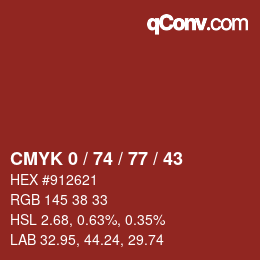 カラーコード: CMYK 0 / 74 / 77 / 43 | qconv.com
