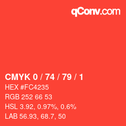 Color code: CMYK 0 / 74 / 79 / 1 | qconv.com