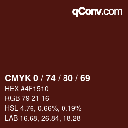 Farbcode: CMYK 0 / 74 / 80 / 69 | qconv.com