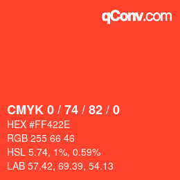 颜色代码: CMYK 0 / 74 / 82 / 0 | qconv.com