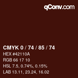 Color code: CMYK 0 / 74 / 85 / 74 | qconv.com