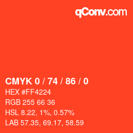 颜色代码: CMYK 0 / 74 / 86 / 0 | qconv.com