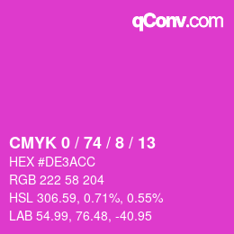 カラーコード: CMYK 0 / 74 / 8 / 13 | qconv.com