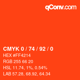 カラーコード: CMYK 0 / 74 / 92 / 0 | qconv.com