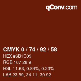カラーコード: CMYK 0 / 74 / 92 / 58 | qconv.com