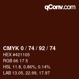 颜色代码: CMYK 0 / 74 / 92 / 74 | qconv.com